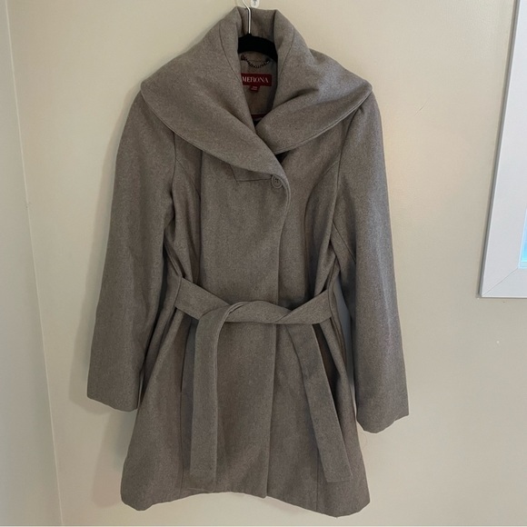 𝅺🎀 Merona Wool Blend Belted Waterfall  Pea-Coat, Beige, Size M - Picture 2 of 10